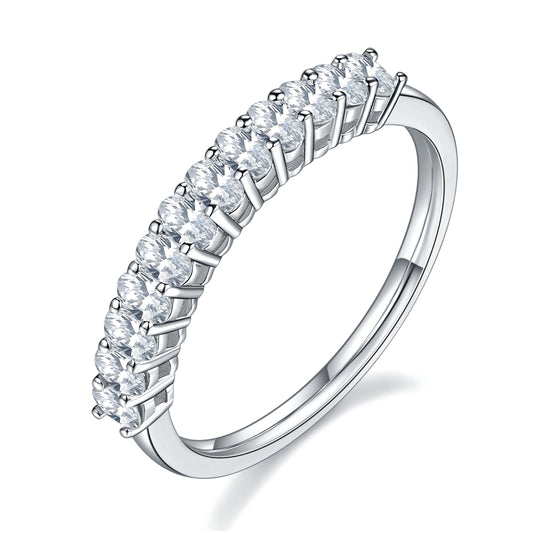 Oval Cut Moissanite Half Eternity Wedding Band Set in Sterling Silver