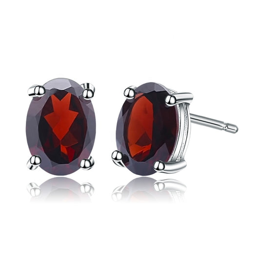 Garnet Solitaire Earrings - Oval Cut - Gems and Stuff Semi-Precious gemstones, Free Shipping Fine Jewellery Sterling Silver 925