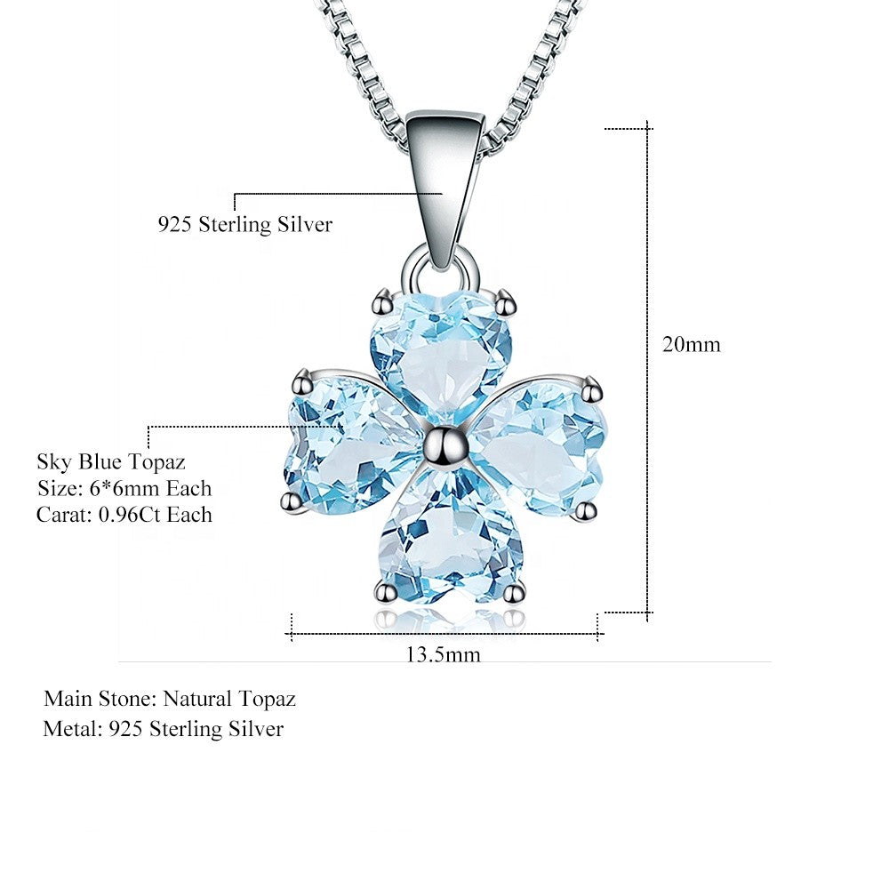 Clover Heart Blue Topaz Pendant