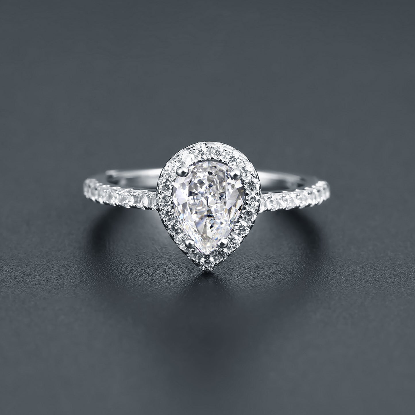 Pear Shape Halo 1.25ct Moissanite Engagement Ring Set in Sterling Silver