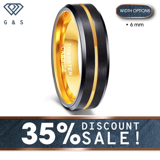 Yellow Gold Centre Groove Tungsten Ring