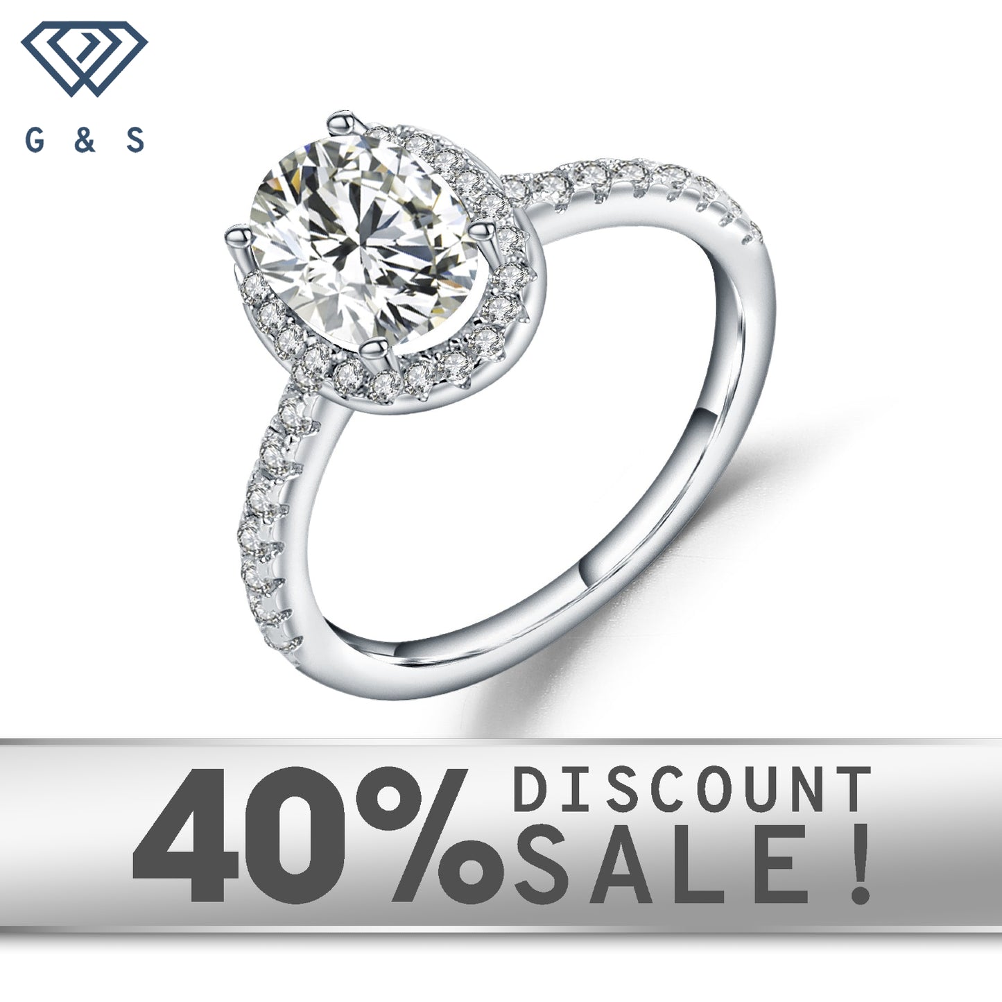 A 1.00ct oval moissanite sparkles within a delicate halo setting on a 9ct white gold band.