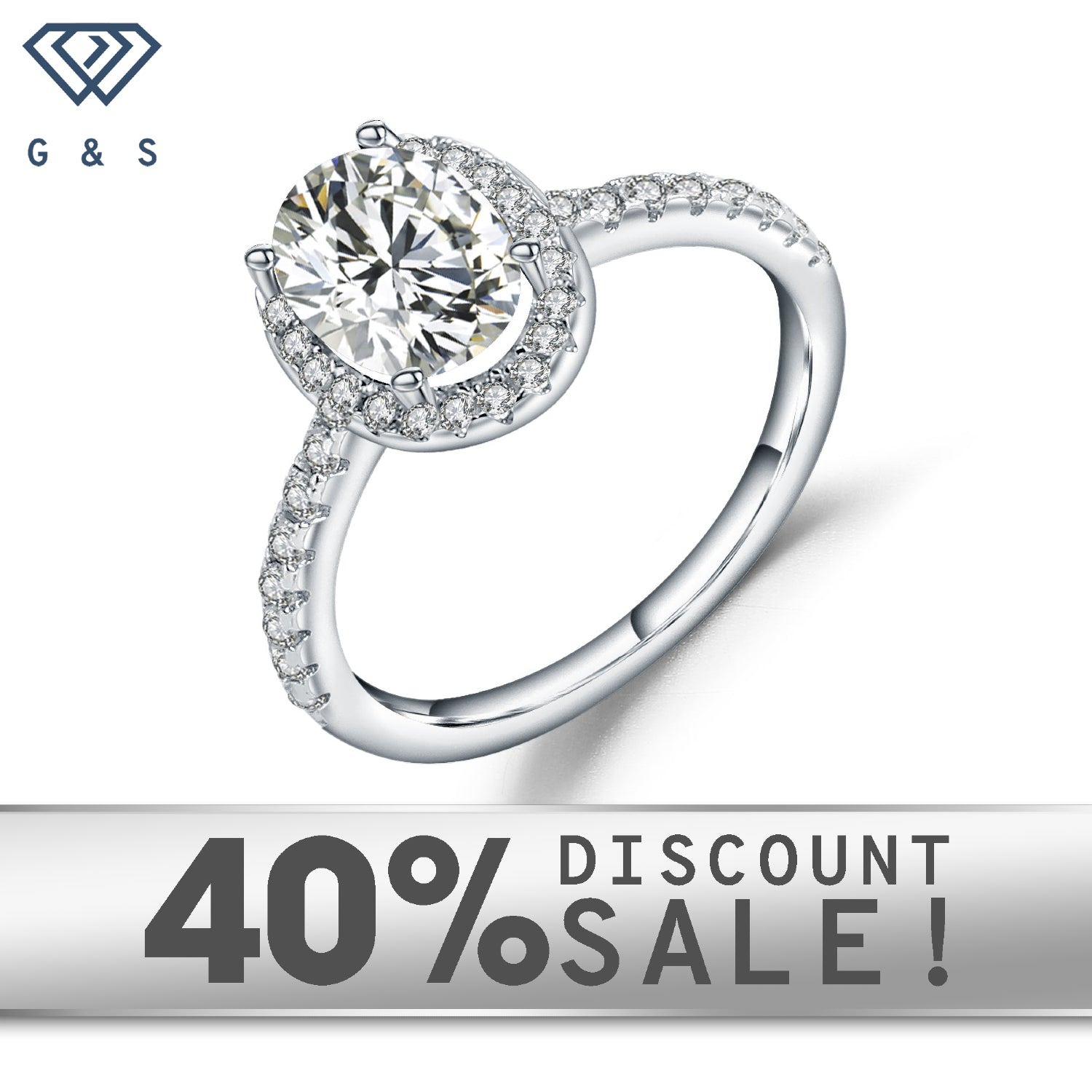 A 1.00ct oval moissanite sparkles within a delicate halo setting on a 9ct white gold band.