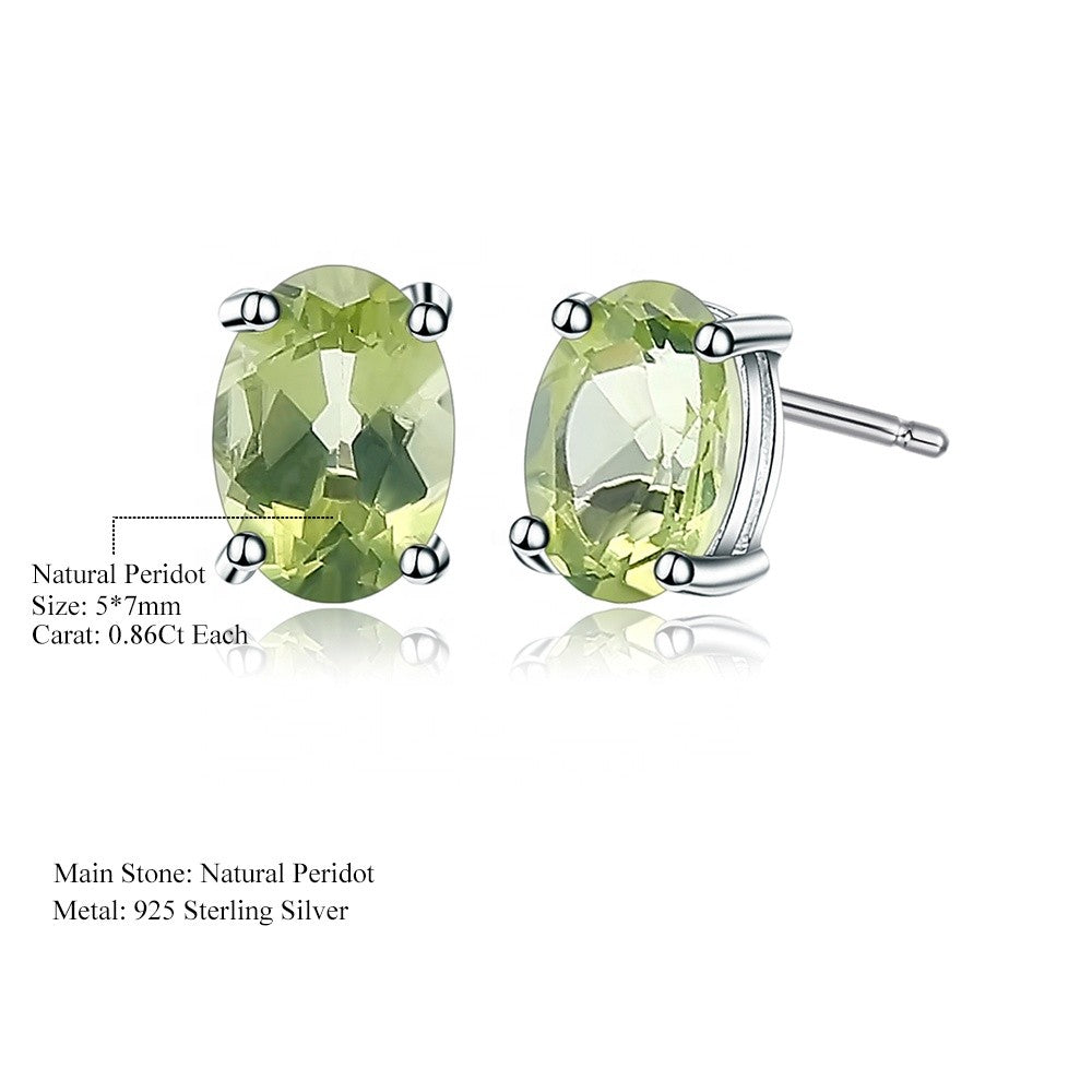 Peridot Solitaire Earrings - Oval Cut - Gems and Stuff Semi-Precious gemstones, Free Shipping Fine Jewellery Sterling Silver 925
