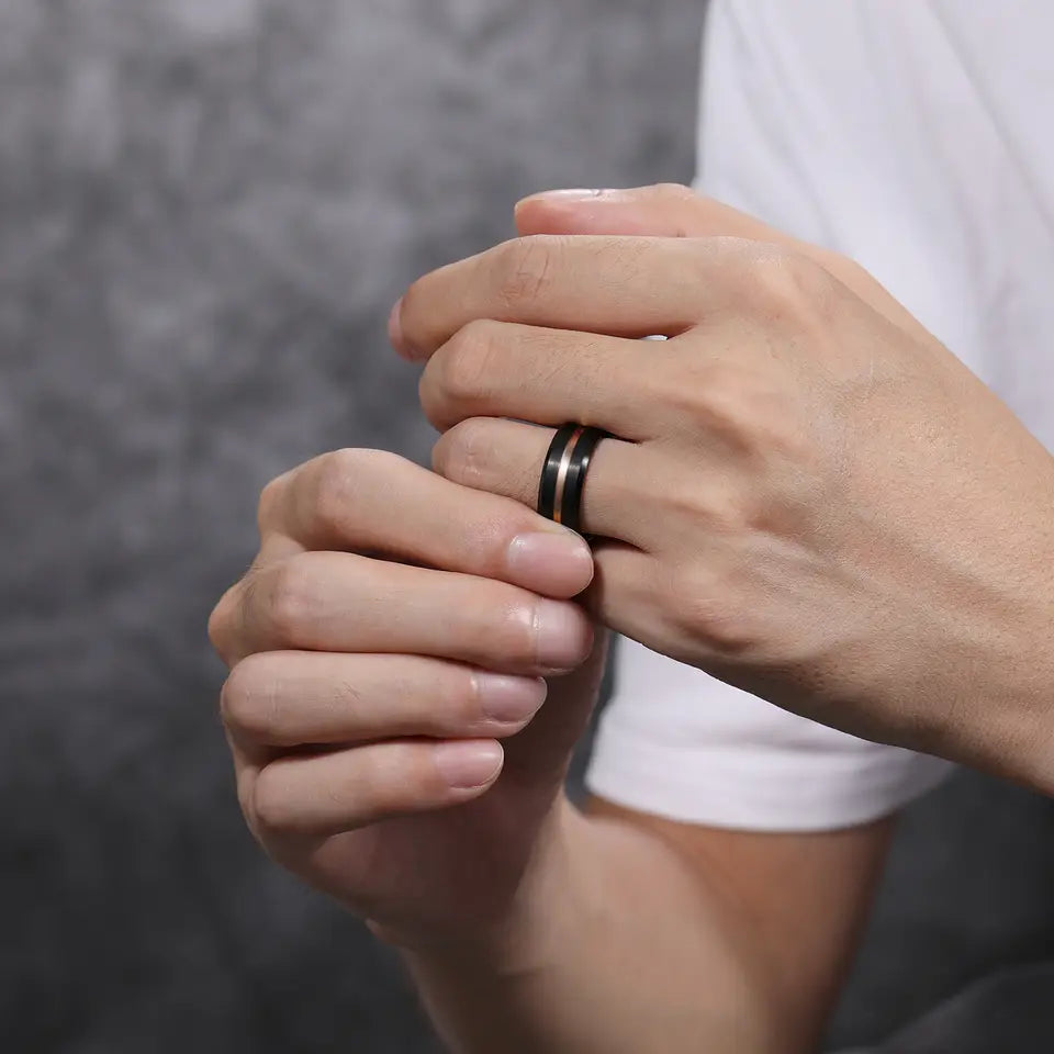 Rose Gold Centre Groove Tungsten Ring