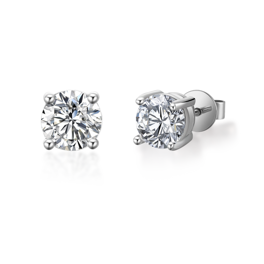 Classic Solitaire 4 Claw Moissanite Stud Earrings Set in Sterling Silver