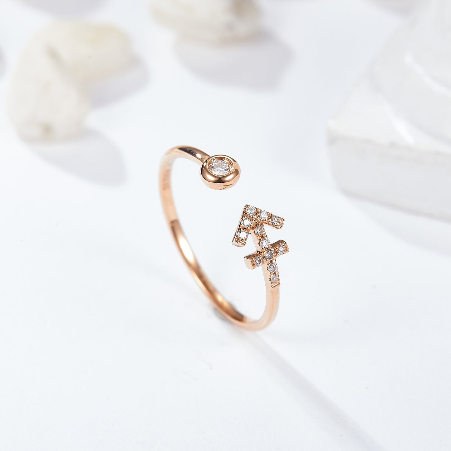 Beautiful Sagittarius ring with a shimmering moissanite gemstone, celebrating birthdays from November 22nd to December 21st.