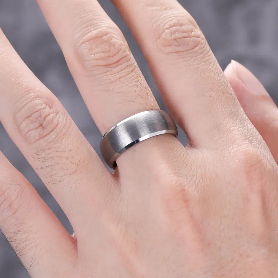 Silver Brushed Dome Shape Tungsten Carbide Ring