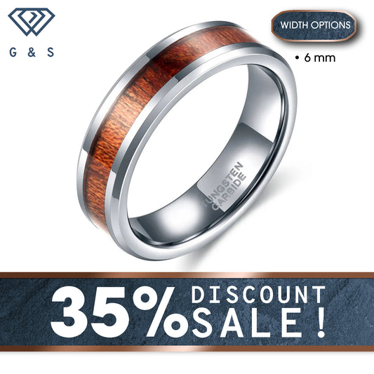 Silver Tungsten Carbide Ring With Wood Inlay