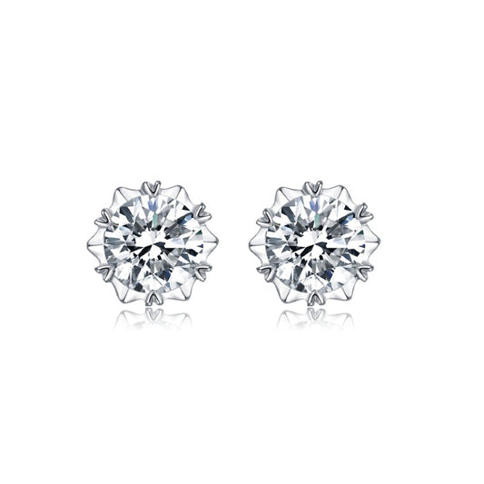 Snowflake 6 Claw Moissanite Stud Earrings Set in Sterling Silver