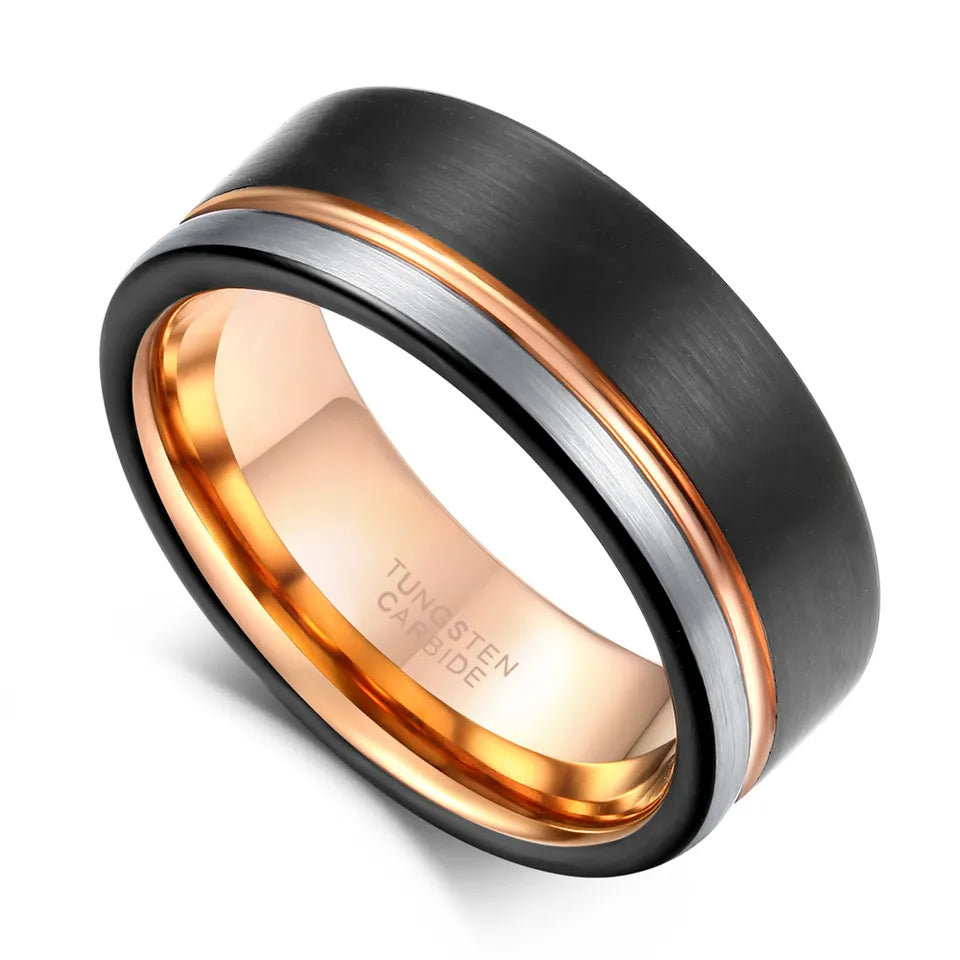 Tri-colour Tungsten Carbide Ring With Groove