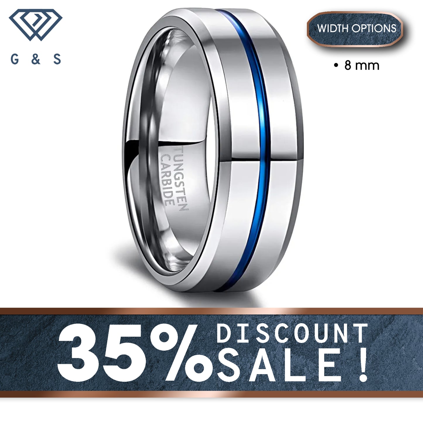 Tungsten Ring With Blue Centre Groove