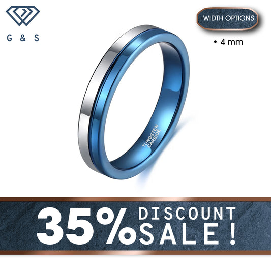 Two Tone Silver and Blue Tungsten Carbide Ring