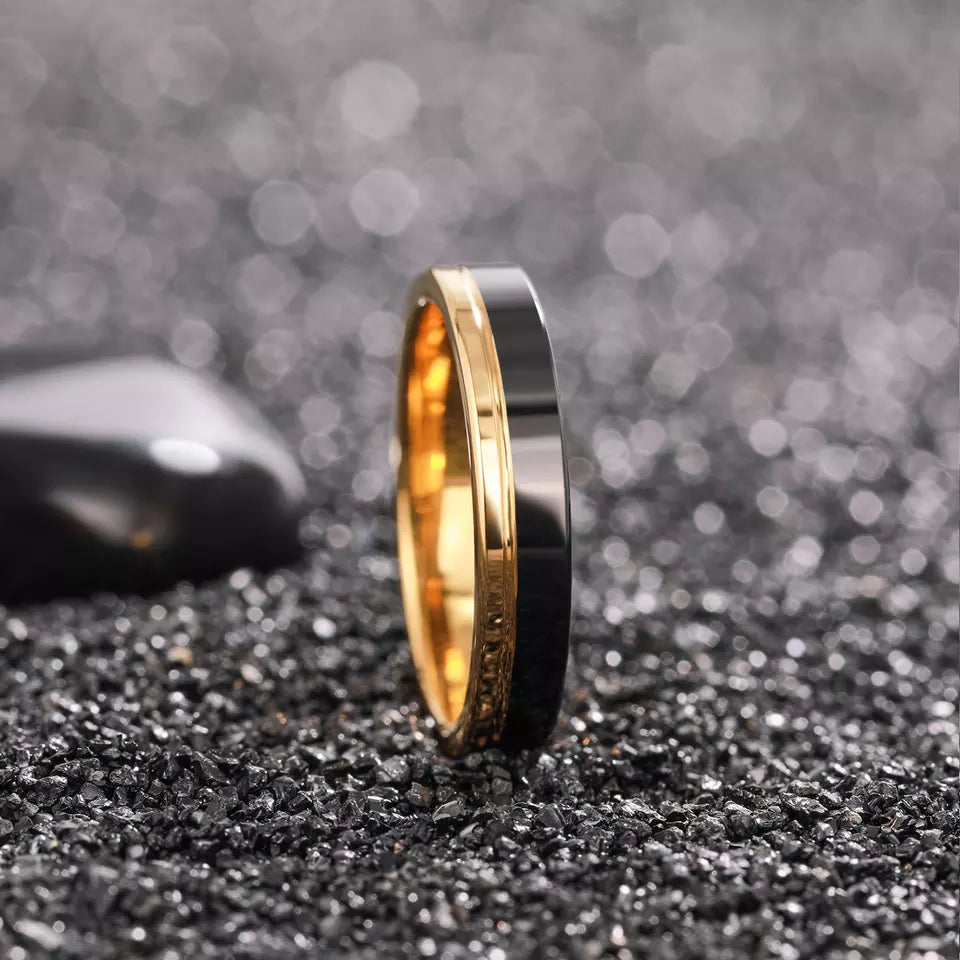 Two Tone Yellow Gold and Black Tungsten Carbide Ring