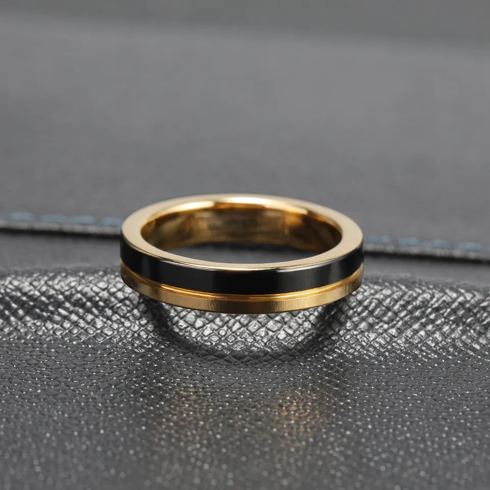 Two Tone Yellow Gold and Black Tungsten Carbide Ring