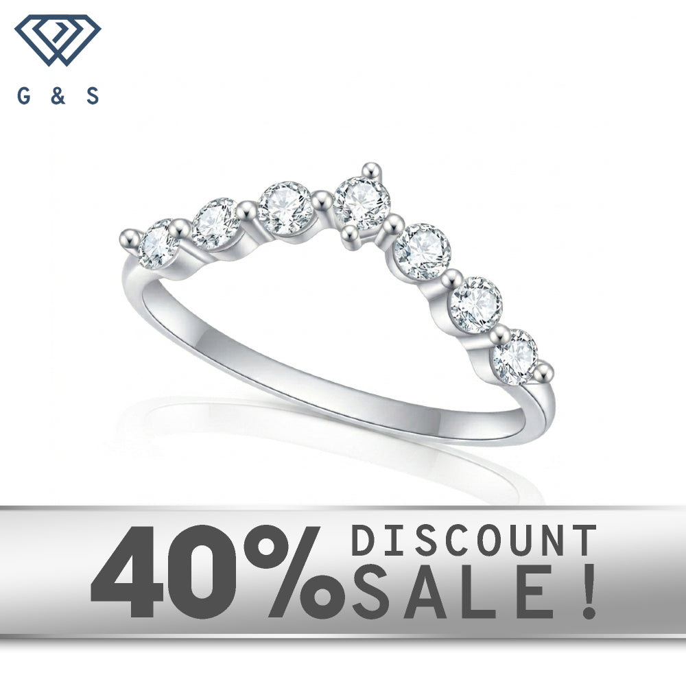 Art Deco Sterling Silver Chevron Moissanite Ring