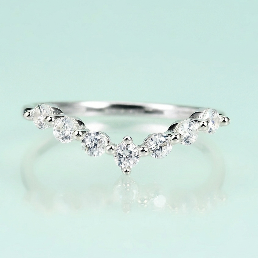 Art Deco Sterling Silver Chevron Moissanite Ring