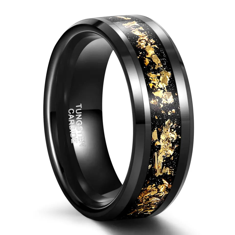 Black ring with gold inlay deals