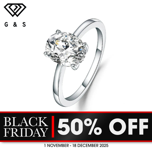 Classic 4 Claw Oval Solitaire 1.00ct Moissanite Engagement Ring Set in Sterling Silver - BLACKFRIDAY