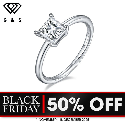 Classic 4 Claw Princess Cut Solitaire 1.00ct Moissanite Engagement Ring Set in Sterling Silver - BLACKFRIDAY