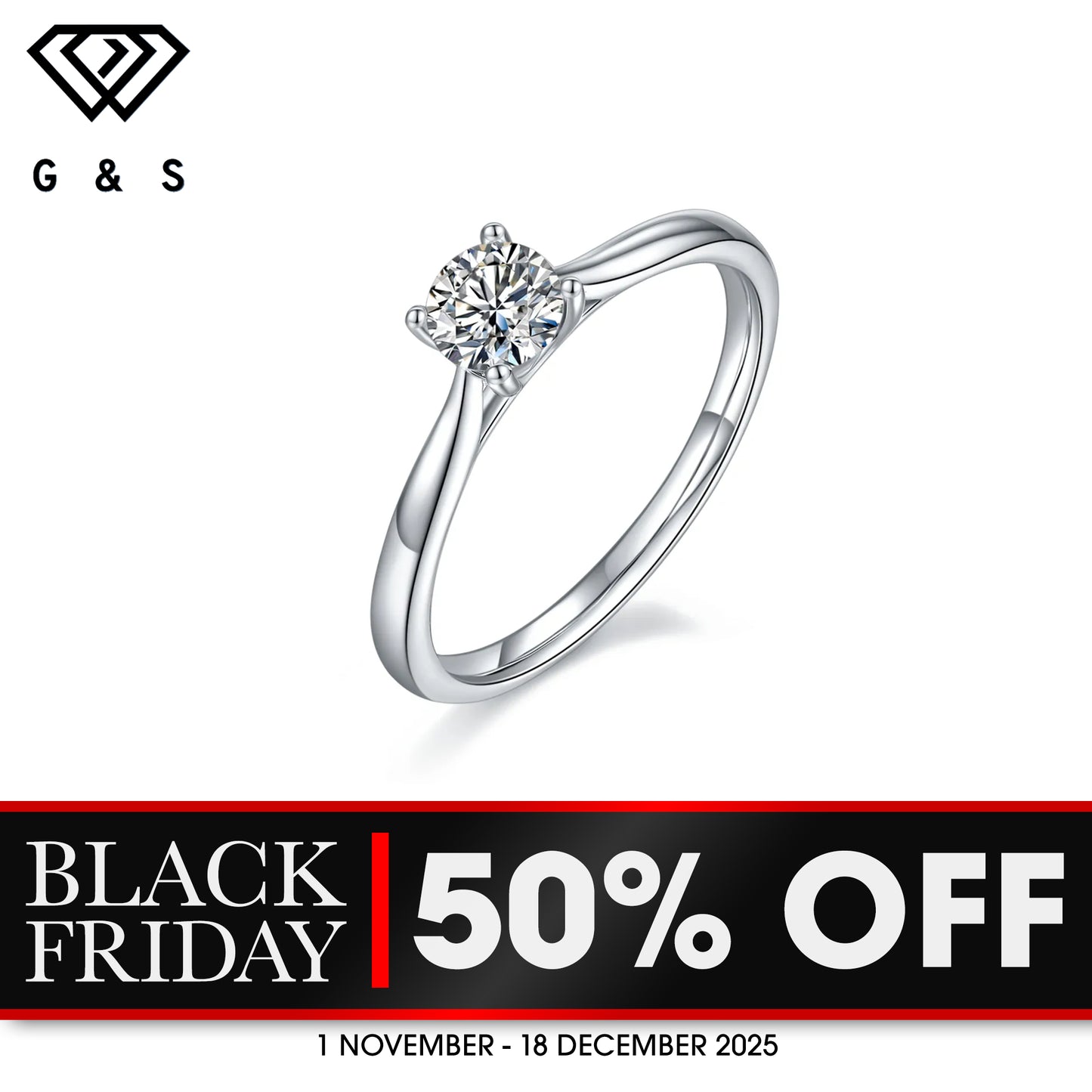 Classic 4 Claw Solitaire 0.50ct Moissanite Engagement Ring - BLACKFRIDAY
