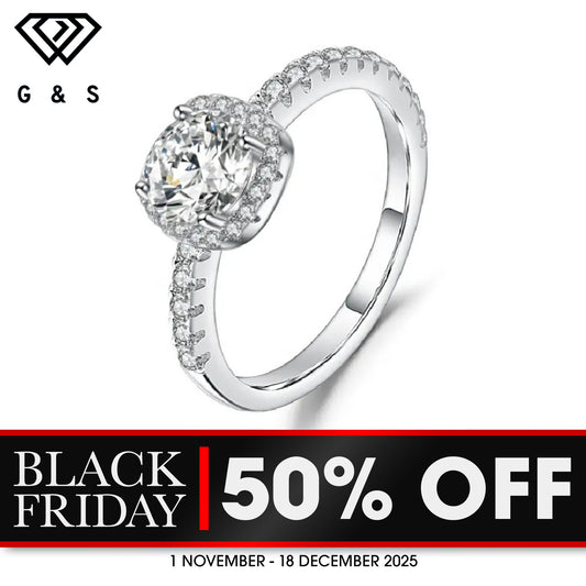 Classic Halo 0.50ct Moissanite Engagement Ring Set in Sterling Silver - BLACKFRIDAY