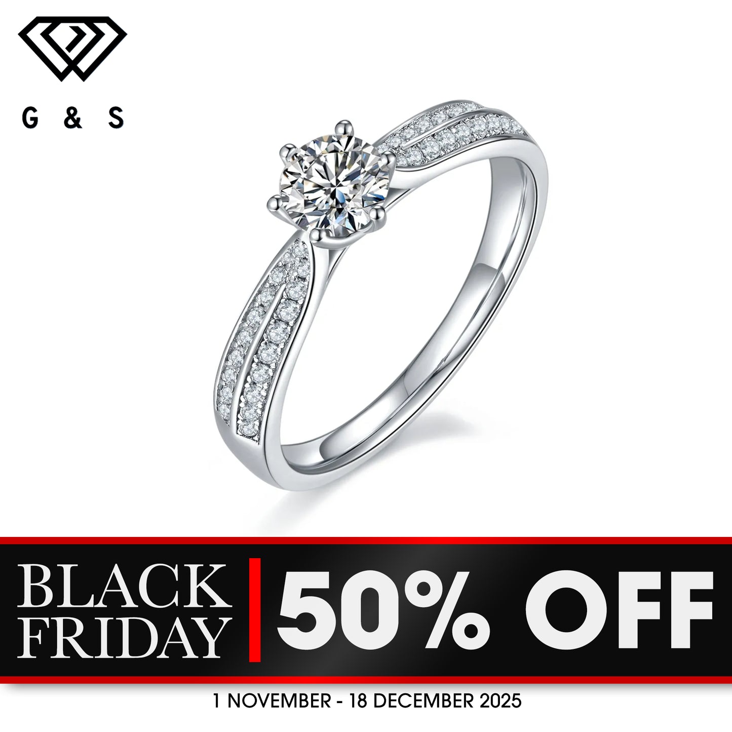 Classic Pave 0.50ct Moissanite Engagement Ring Set in Sterling Silver - BLACKFRIDAY