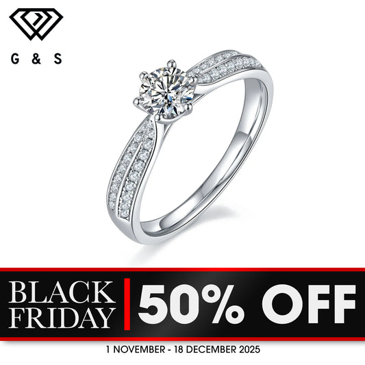 Classic Pave 0.50ct Moissanite Engagement Ring Set in Sterling Silver - BLACKFRIDAY