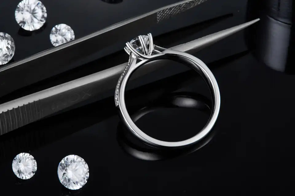 Classic Pave 0.50ct Moissanite Engagement Ring Set in Sterling Silver