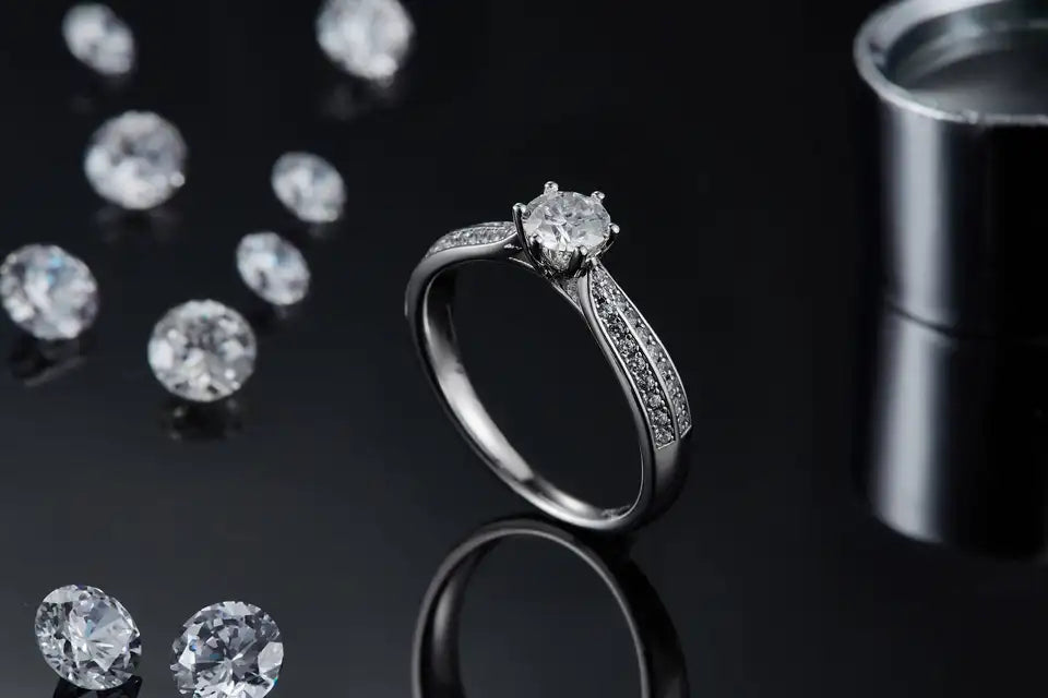 Classic Pave 0.50ct Moissanite Engagement Ring Set in Sterling Silver