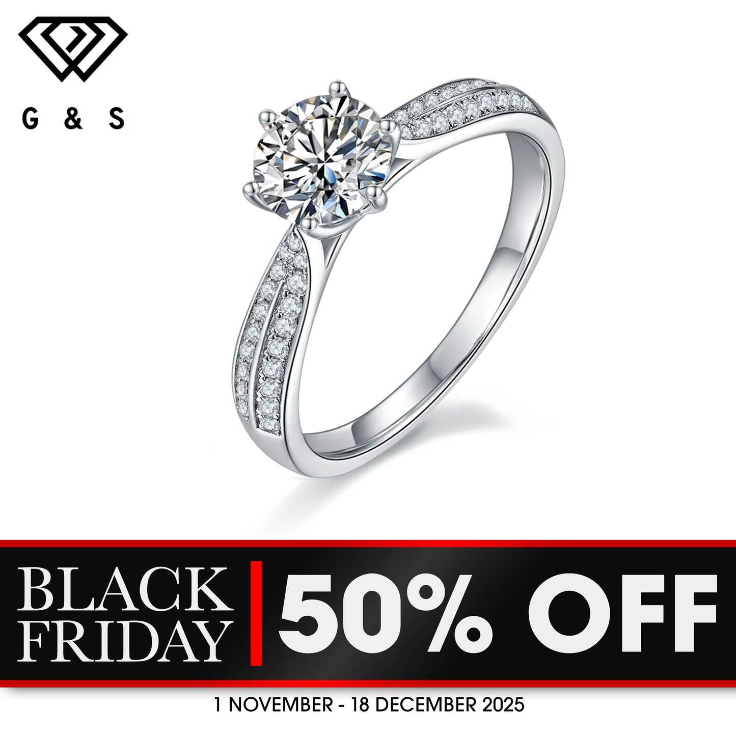Classic Pave 1.00ct Moissanite Engagement Ring Set in Sterling Silver - BLACKFRIDAY
