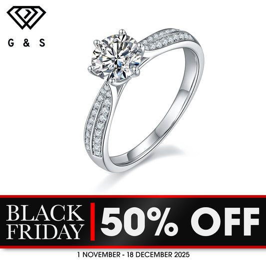 Classic Pave 1.00ct Moissanite Engagement Ring Set in Sterling Silver - BLACKFRIDAY