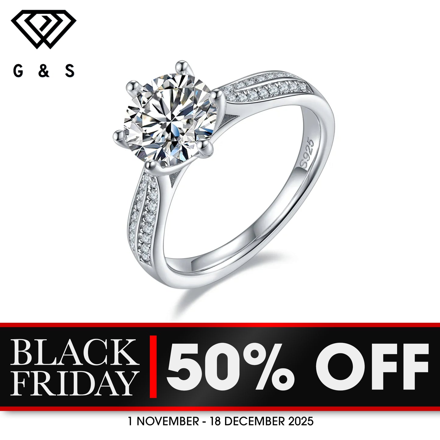Classic Pave 2.00ct Moissanite Engagement Ring Set in Sterling Silver - BLACKFRIDAY