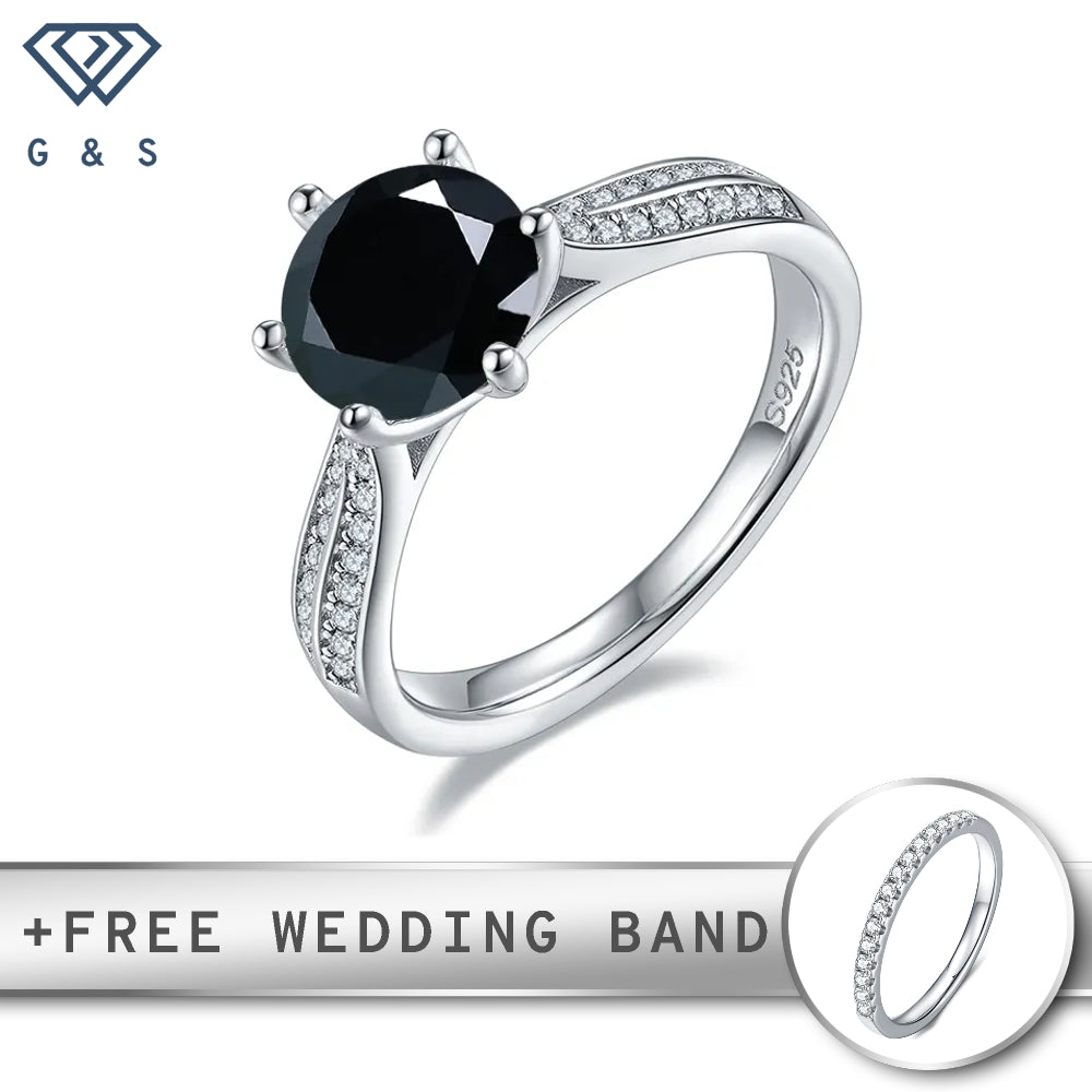 Classic Pave Black 2.00ct Moissanite Engagement Ring Set in Sterling Silver