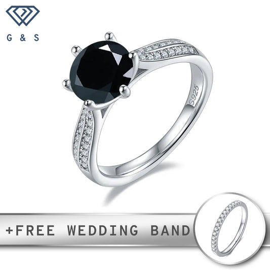 Classic Pave Black 2.00ct Moissanite Engagement Ring Set in Sterling Silver