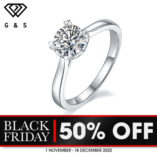 Classic Solitaire 4 Heart Shaped Claws 1.00ct Moissanite Engagement Ring Set in Sterling Silver - BLACKFRIDAY