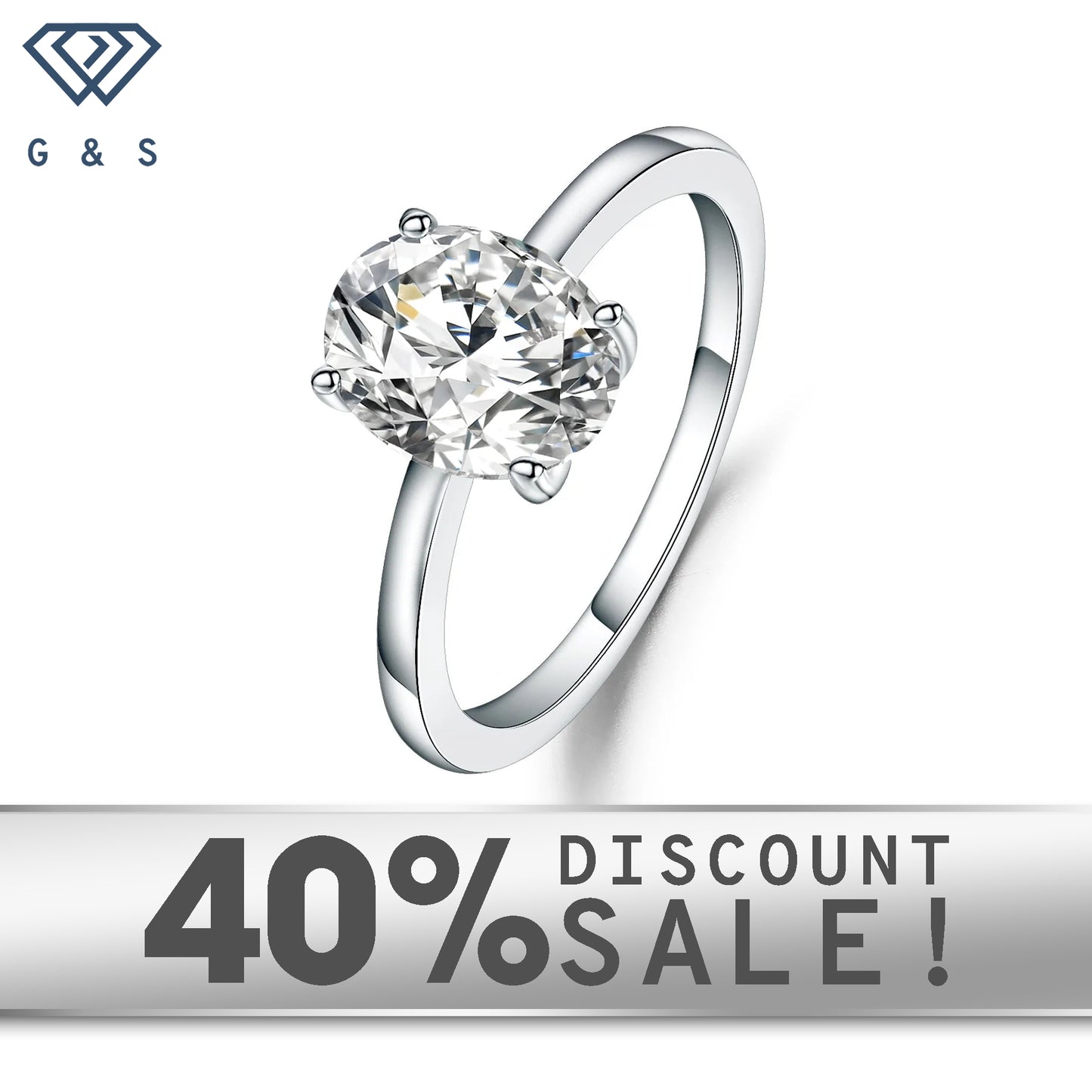  A beautiful 1.00ct oval moissanite sparkles in a timeless 4-claw setting on a 9ct white gold band.