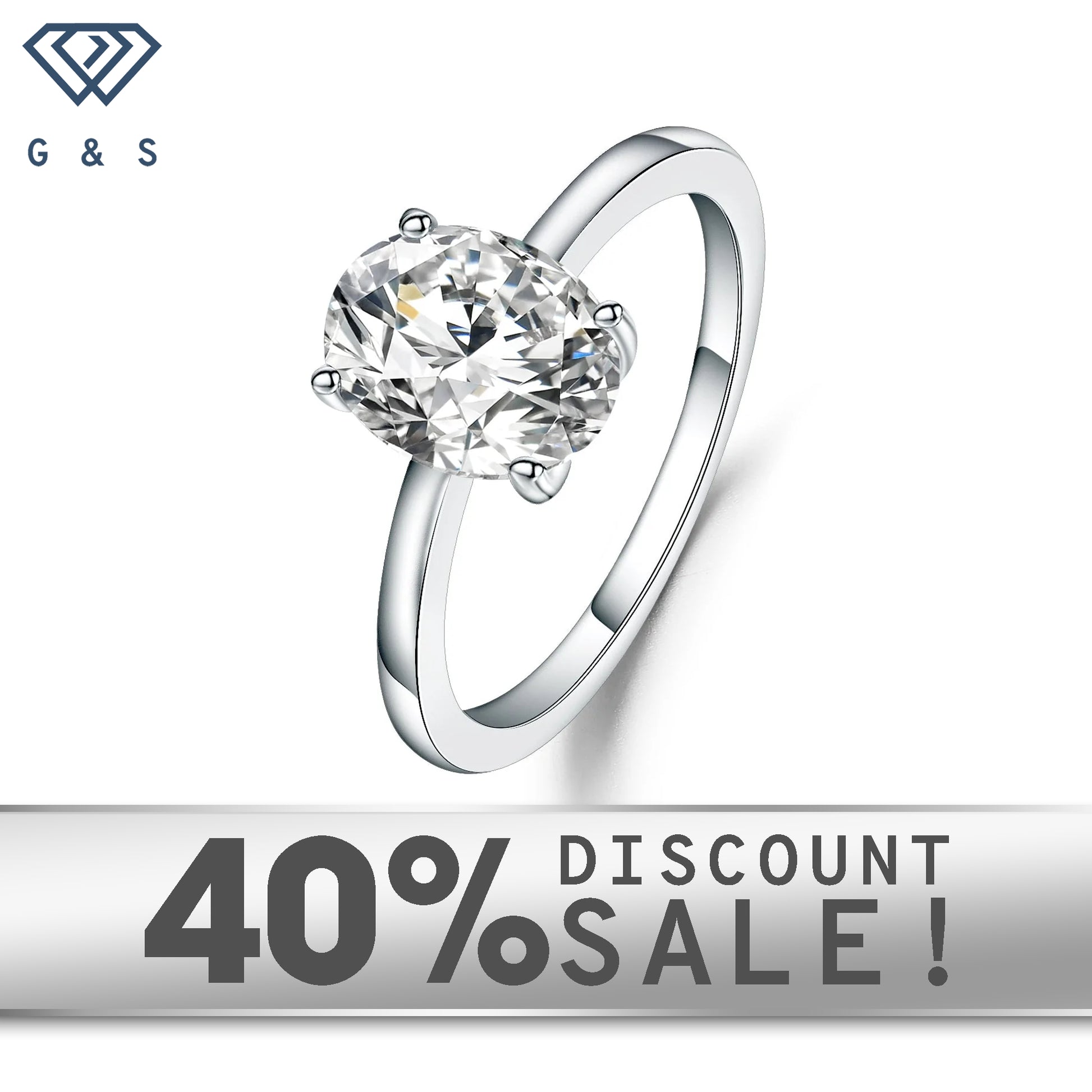  A beautiful 1.00ct oval moissanite sparkles in a timeless 4-claw setting on a 9ct white gold band.