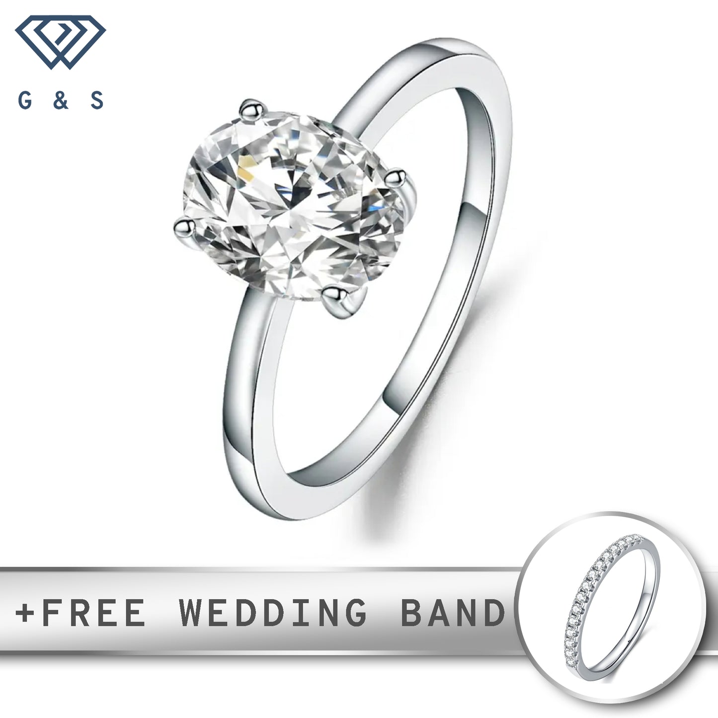 A timeless engagement ring featuring a brilliant 2.00ct oval-cut moissanite, securely held by four classic prongs on a polished sterling silver band.