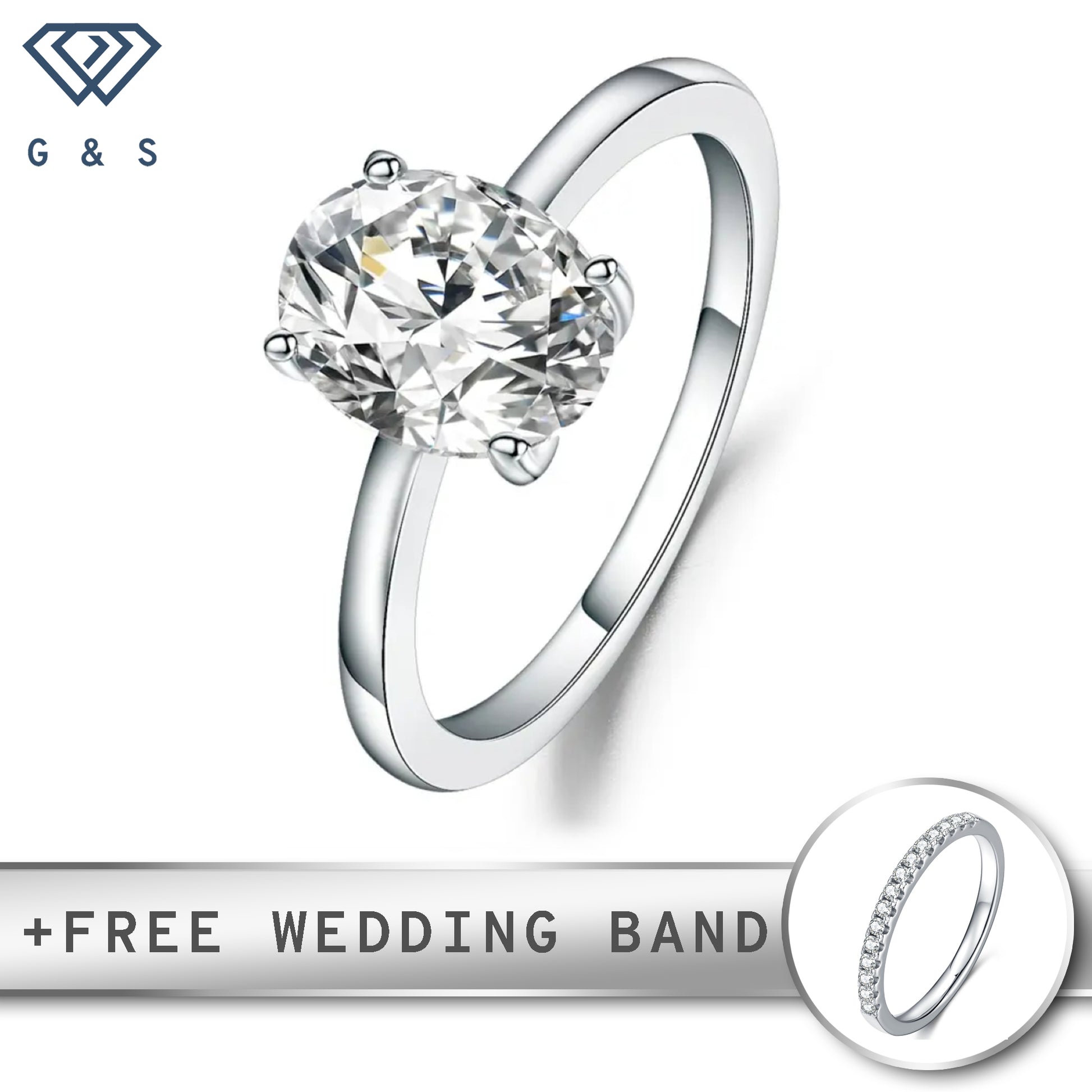 A timeless engagement ring featuring a brilliant 2.00ct oval-cut moissanite, securely held by four classic prongs on a polished sterling silver band.