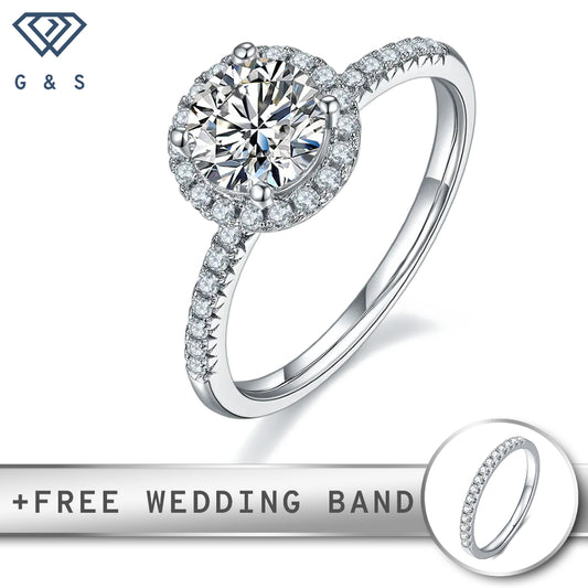 A timeless engagement ring featuring a 1.00ct moissanite center stone surrounded by a sparkling halo.