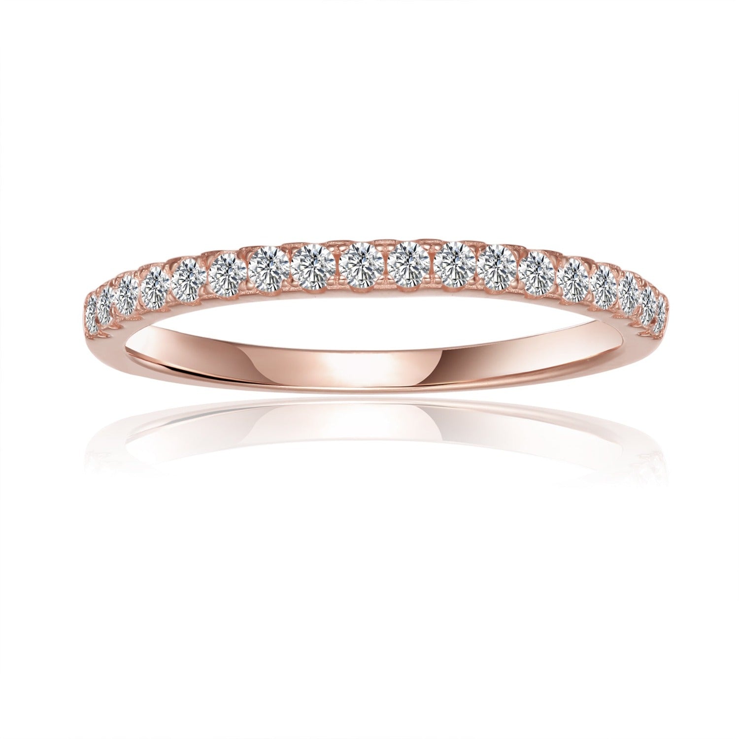 Elegant and timeless 9ct rose gold wedding band set featuring sparkling moissanites.