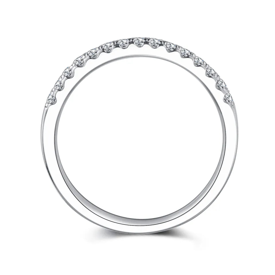 A stunning wedding band set showcasing the brilliance of moissanites in classic 9ct white gold settings.