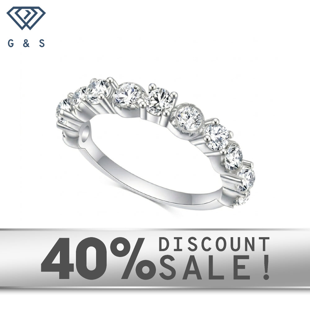 Dainty Sterling Silver Moissanite Alternating Round and Rhombus Bezel-Set Stacking Ring