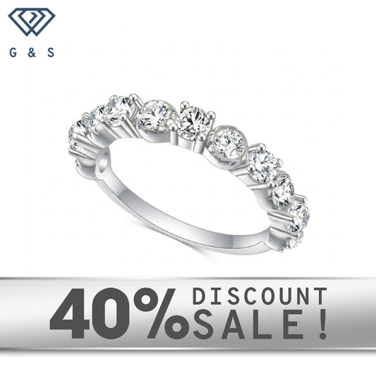 Dainty Sterling Silver Moissanite Alternating Round and Rhombus Bezel-Set Stacking Ring