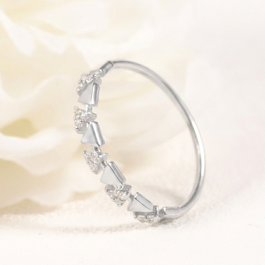 Dainty Sterling Silver Moissanite Geometric Triangle Cluster Stacking Ring