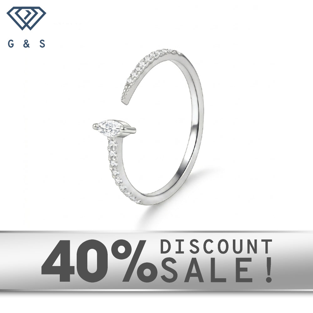 Dainty Sterling Silver Moissanite Marquise Open-Cuff Stacking Ring