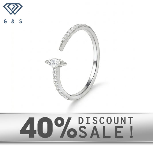 Dainty Sterling Silver Moissanite Marquise Open-Cuff Stacking Ring