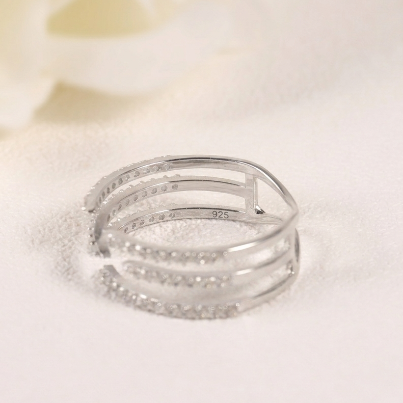 Dainty Sterling Silver Moissanite Triple-Row Claw Stacking Ring