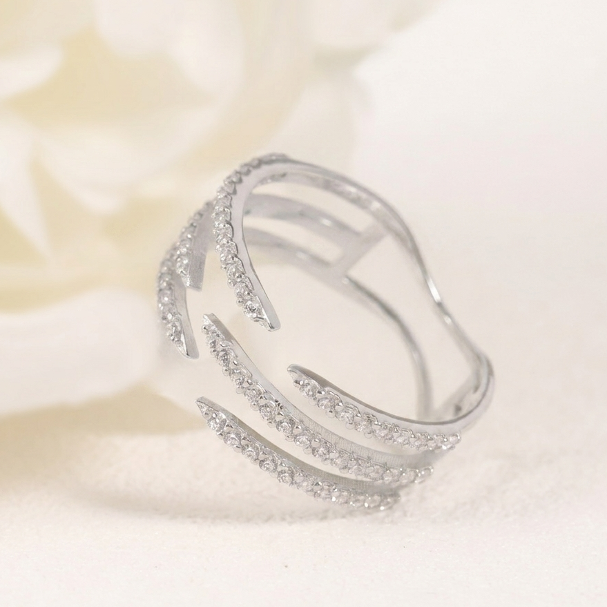 Dainty Sterling Silver Moissanite Triple-Row Claw Stacking Ring